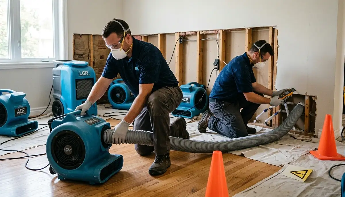 Structural drying equipment for Chesapeake, VA water damage restoration in a home interior