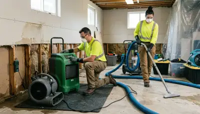 Water damage restoration team in Chesapeake, VA repairing a flooded home after heavy rain