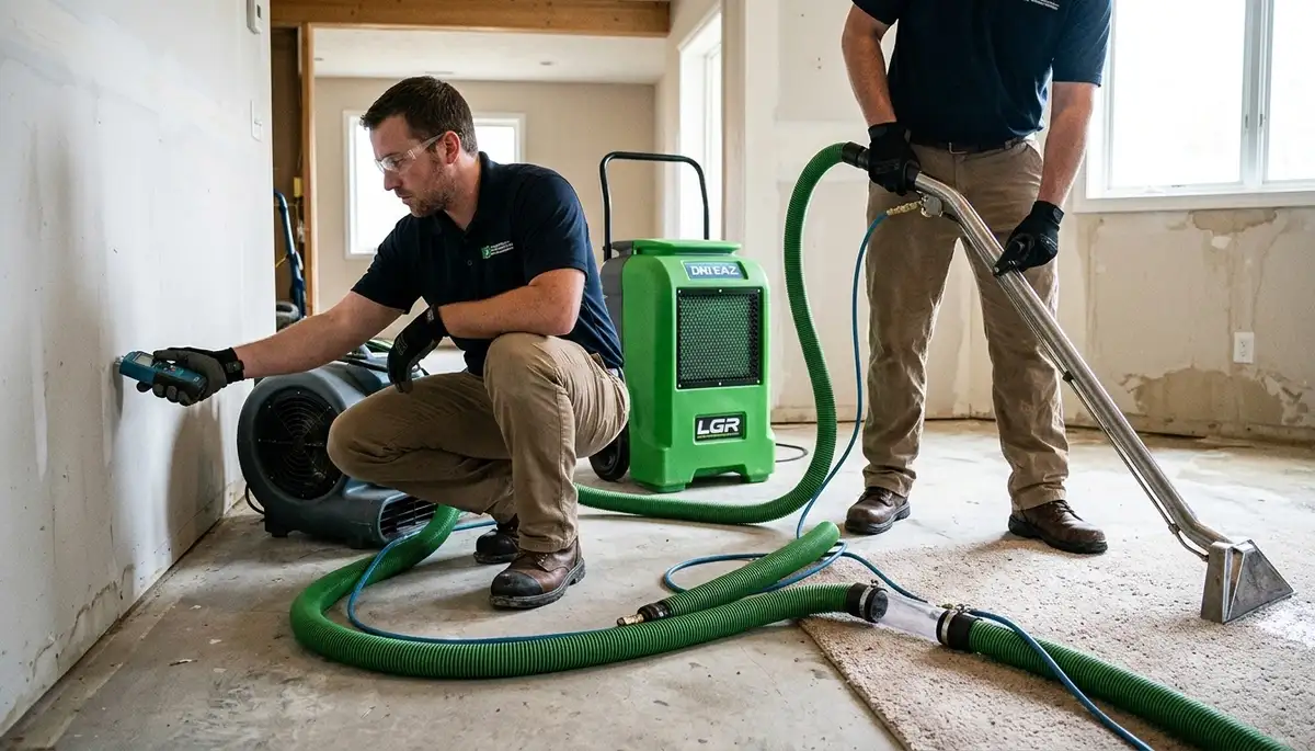 Water damage restoration team in Chesapeake, VA drying and repairing a flooded home after heavy rain